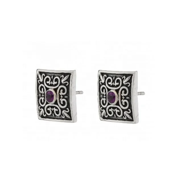 Exclusive Design Amethyst Gemstone Stud Earring Handmade 925 Sterling Silver Jewelry Earrings Supplier