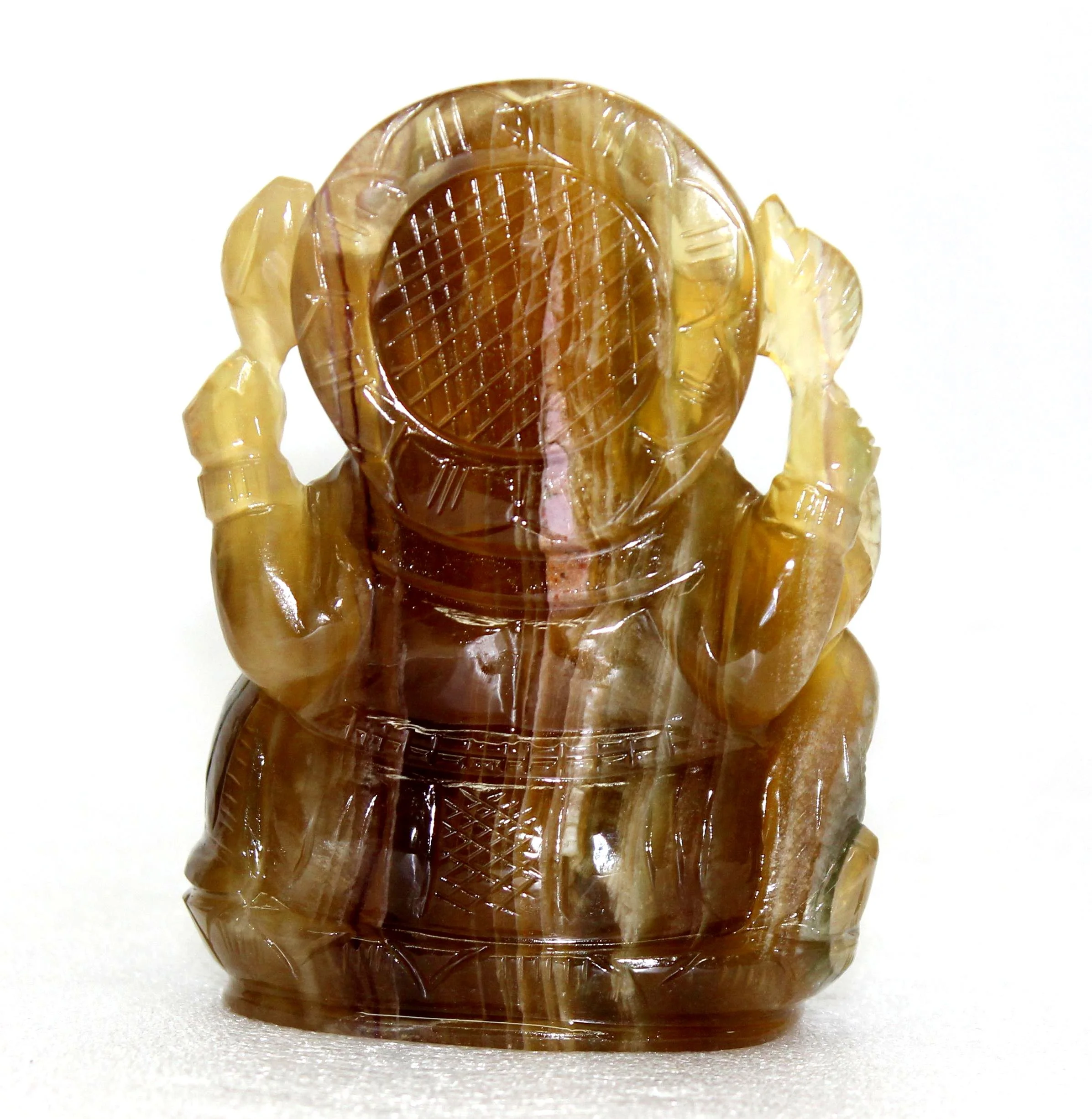 Statue Handcrafted Carving Figurine Spiritual Hindu Sculpture Honey Fluorite Ganesha Stone Crystal Healing Stone Gemstone India