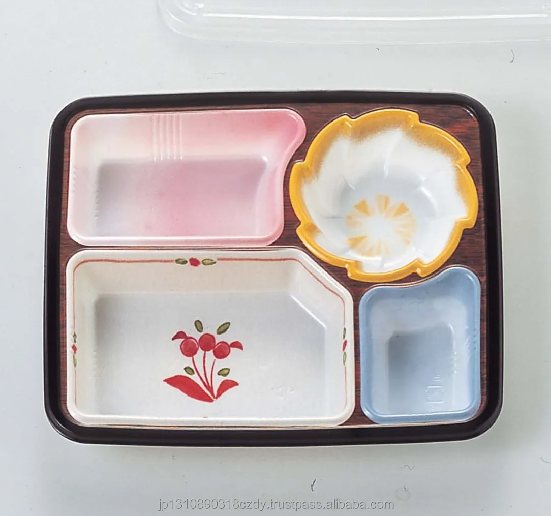 Wholesale disposable bento plate japanese color 4 compartment healthy lunch box ppf microwavable supermarket