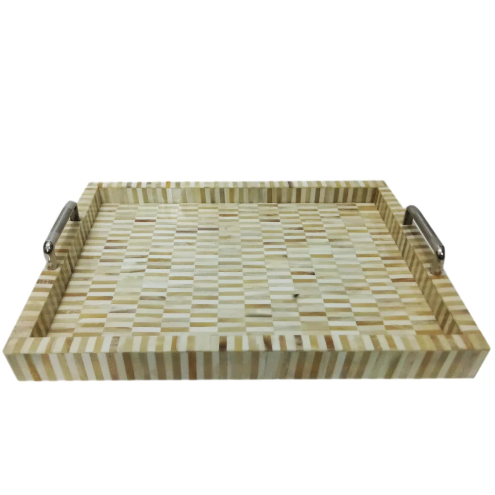 Bone Inlay Tray Handmade  Camel Bone Tray Decorative Bone Inlay Serving Tray