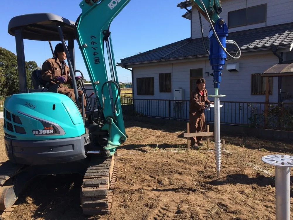 sheet pile driver mounted by excavator, truck crane
