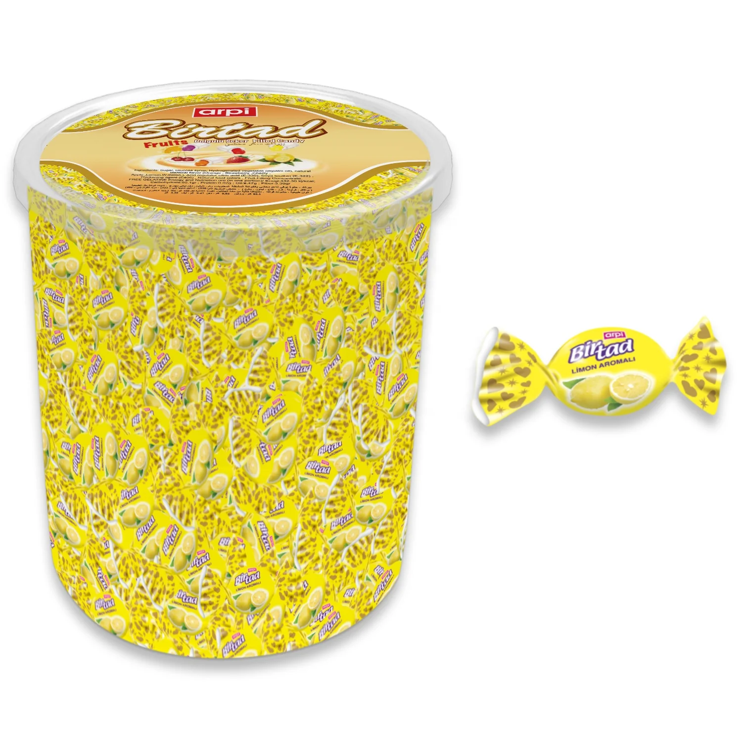 
Birtad Soft (Chew) Candy Filled with Fruit Flavor Syrup 1 KG Transparent Plastic PVC Jar 