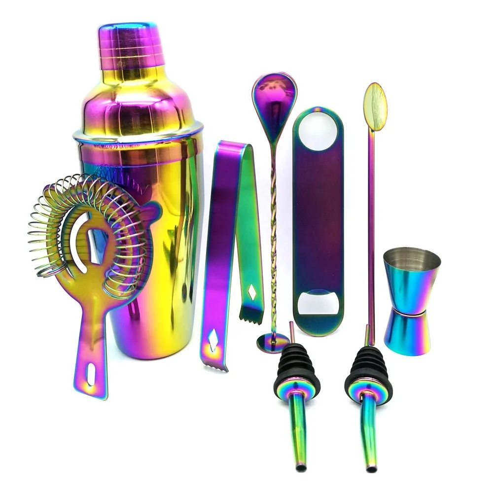 
High Quality Custom Logo 550ml 750ml Rose Gold Shine Black Silver Copper Color plated Stainless Steel Cocktail Shaker set 