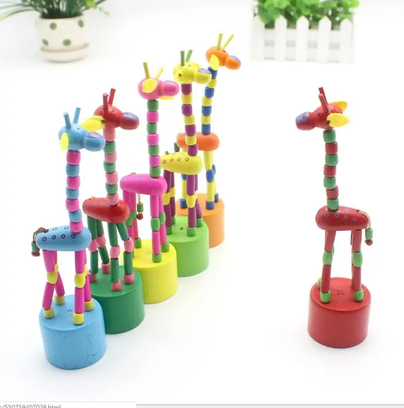 giraffe shaped wooden animal push puppet novelty toys