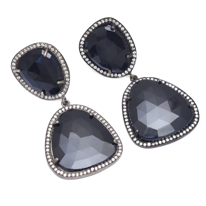 Dyed Ruby Pear Bezel Set 3 Stone Earring