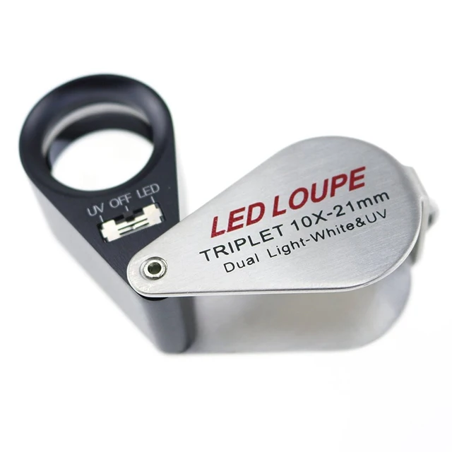Triplet Jewelry Magnifier Loupe 20X Mini Folding Jewelry Loupe with Dual LED & UV light