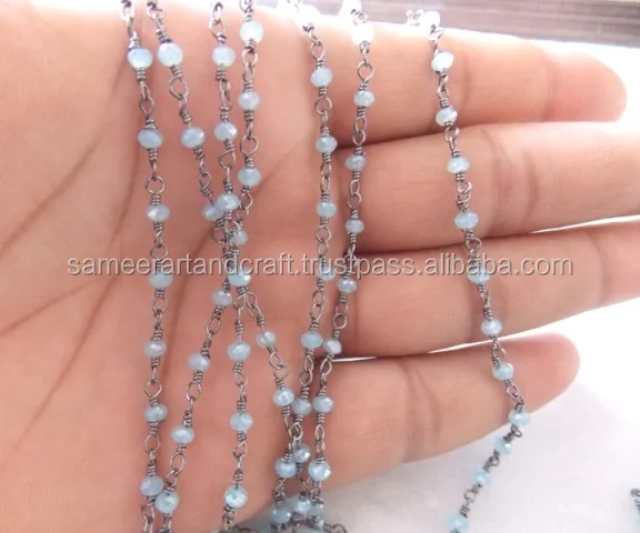 Chalcedony Rosary Style Wire Wrapped Beaded Jewelry Rosary Rhodium Peru Black All Fashion Jewelry Chain