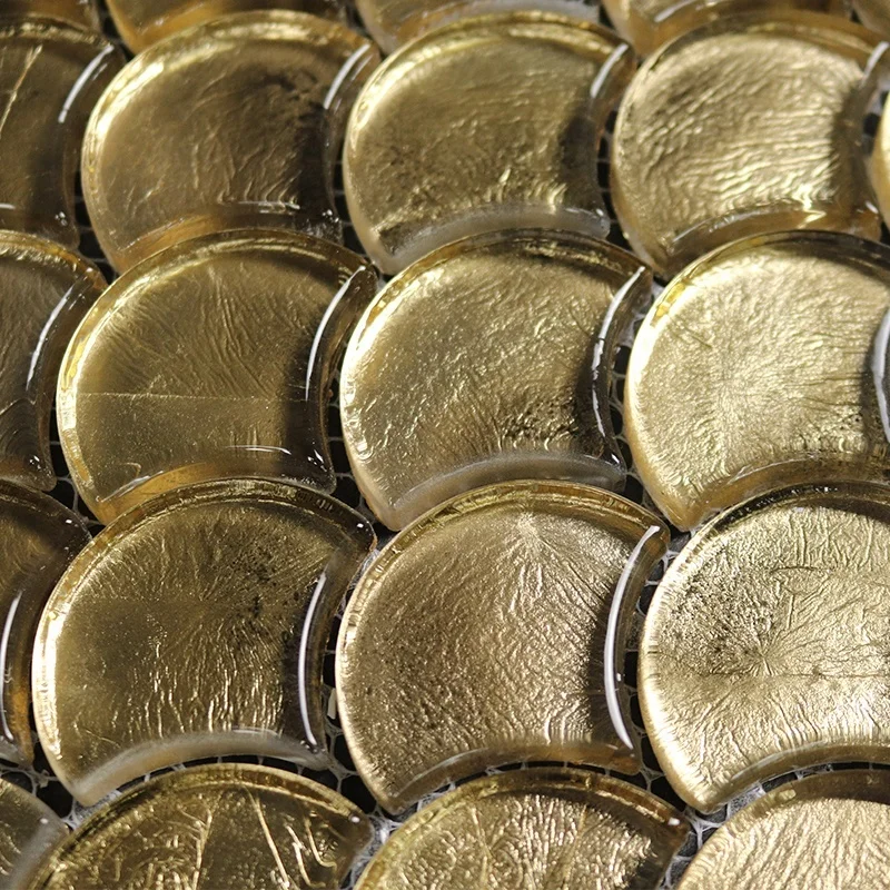 Classic Metallic Rose tiles design Gold Glossy  Glass Mosaic fish scale mosaic tile luxury tile