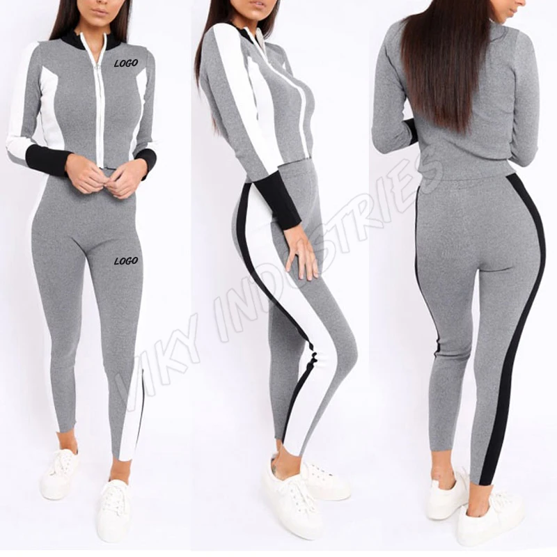 Casual Women Tracksuit 2Pcs Ladies Long Sleeves Crop Top Zipper Sweatshirt Coat Pants Set Lounge Wear Casual Suit