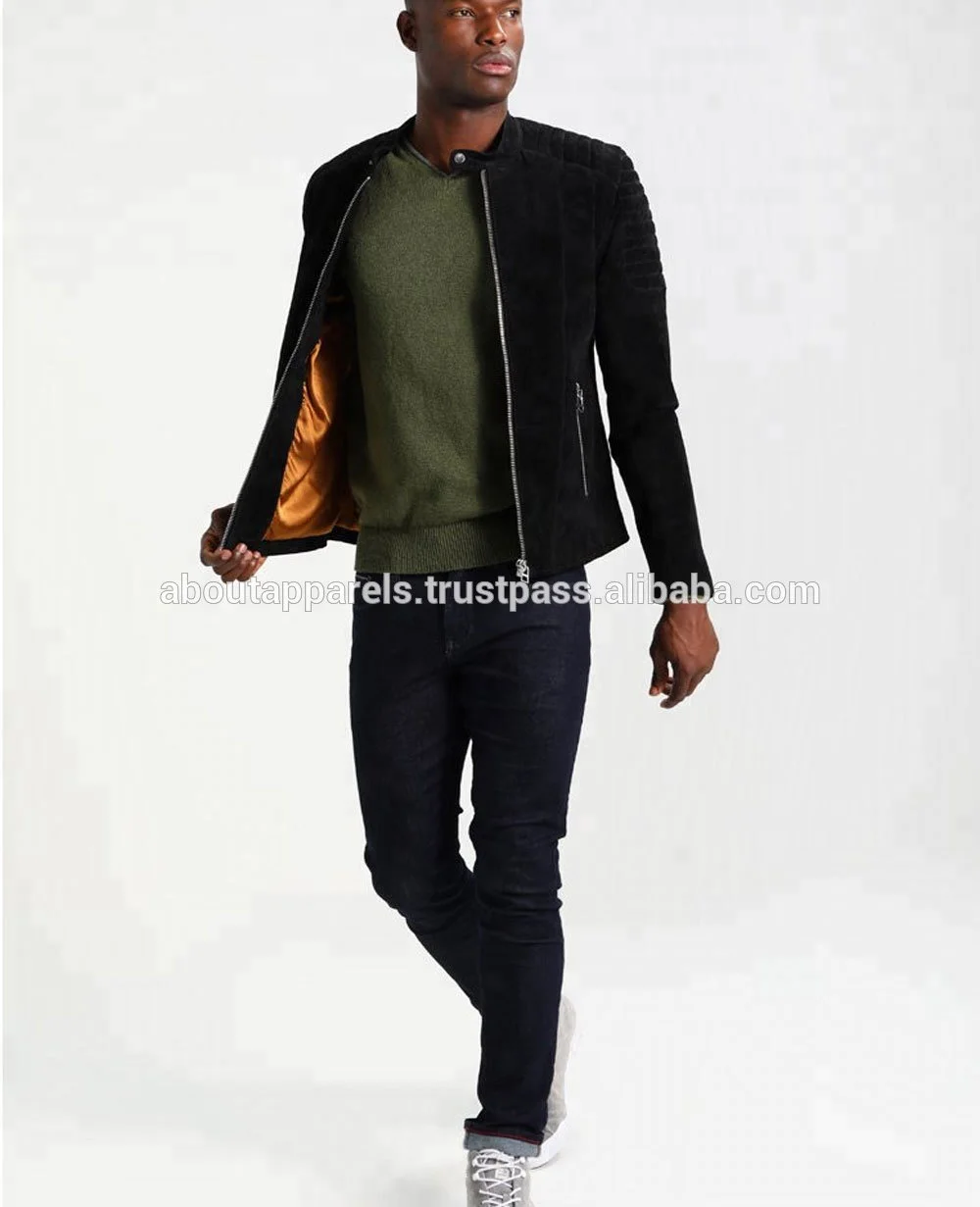 Fashion Bomber Black & Brown Cow Suede Leather Jacket, Man Black Fashion suede Leather Jacket