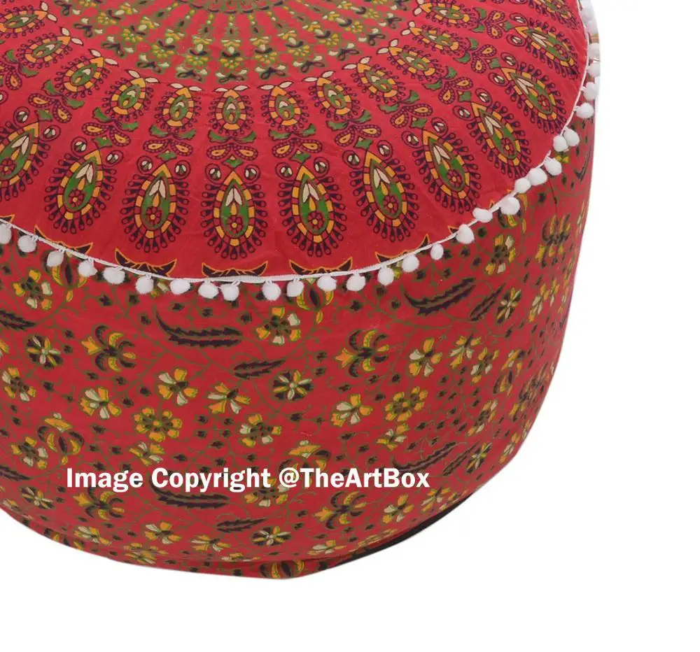 Indian Room Decor Seating Pouffe Cotton Foot Stool Floor Bohemian Pouf Ottoman For Foldable Storage Feature For Hall Kitchen