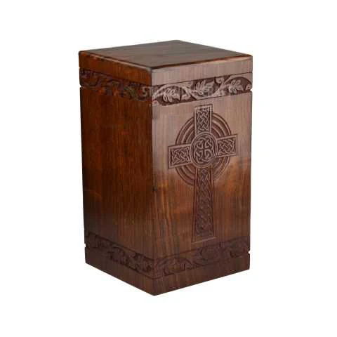 Engraved Cross  Antique Memorial Cheap  Wooden Casket Box for Adults Human Funeral  Ashes Cremation urns American/European Style