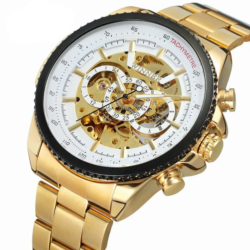 WINNER-428  Factory Price  Mechanical Watches Business Men  Luxury Stainless Steel Mens Handwatches
