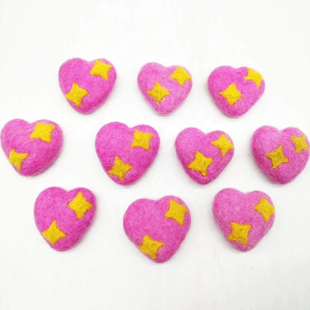 FCS-017 Felt Shiny Heart for Decorations Made from Eco-friendly New Zealand Wool Felted by Nepalese Women Artisans of Nepal