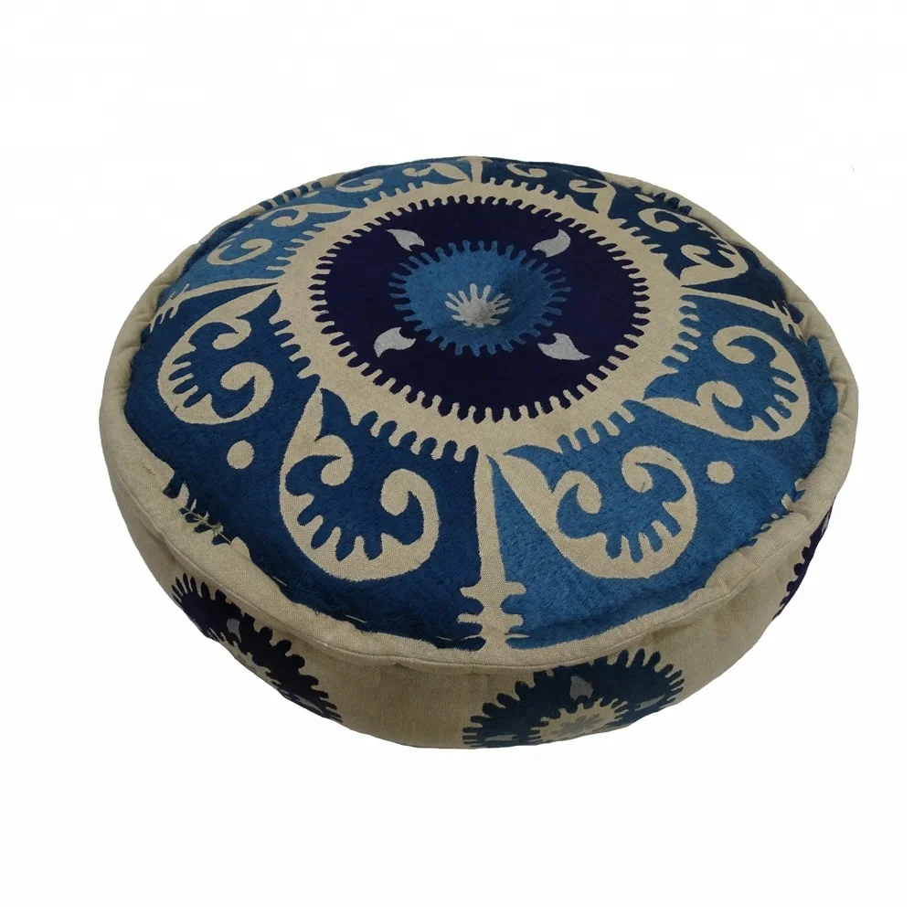 New Arrivals 2022 Decorative Embroidered Ottoman Pouf Pouffe Floor Siting Round Cushion Pouf Wholesale Decorative