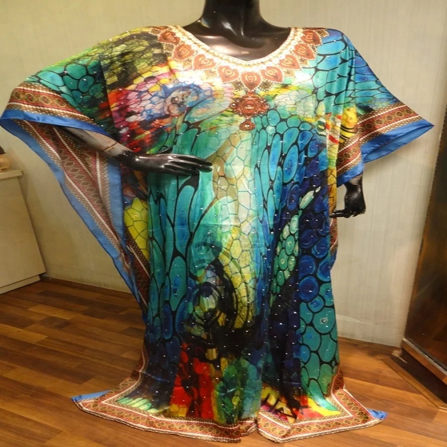 Digital print crape multicolored kaftan/poncho Dress,beach dress abaya for Muslim girls