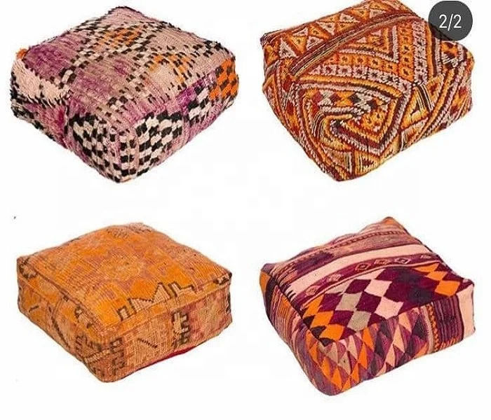 
Moroccan Vintage Handmade Boujaad Floor Pouf 