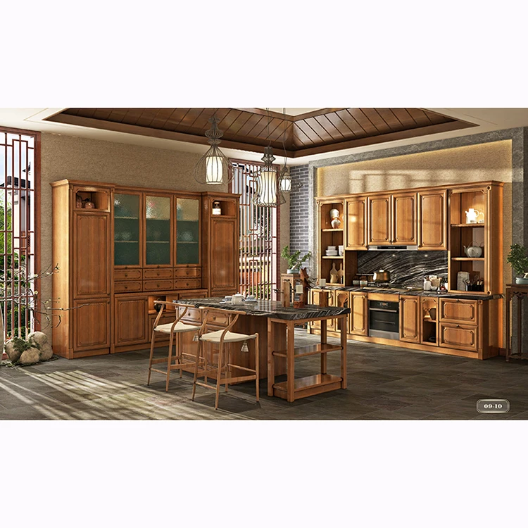 Luxury European style customize kitchen cabinet designs new model waterproof solid wood kitchen cabinet