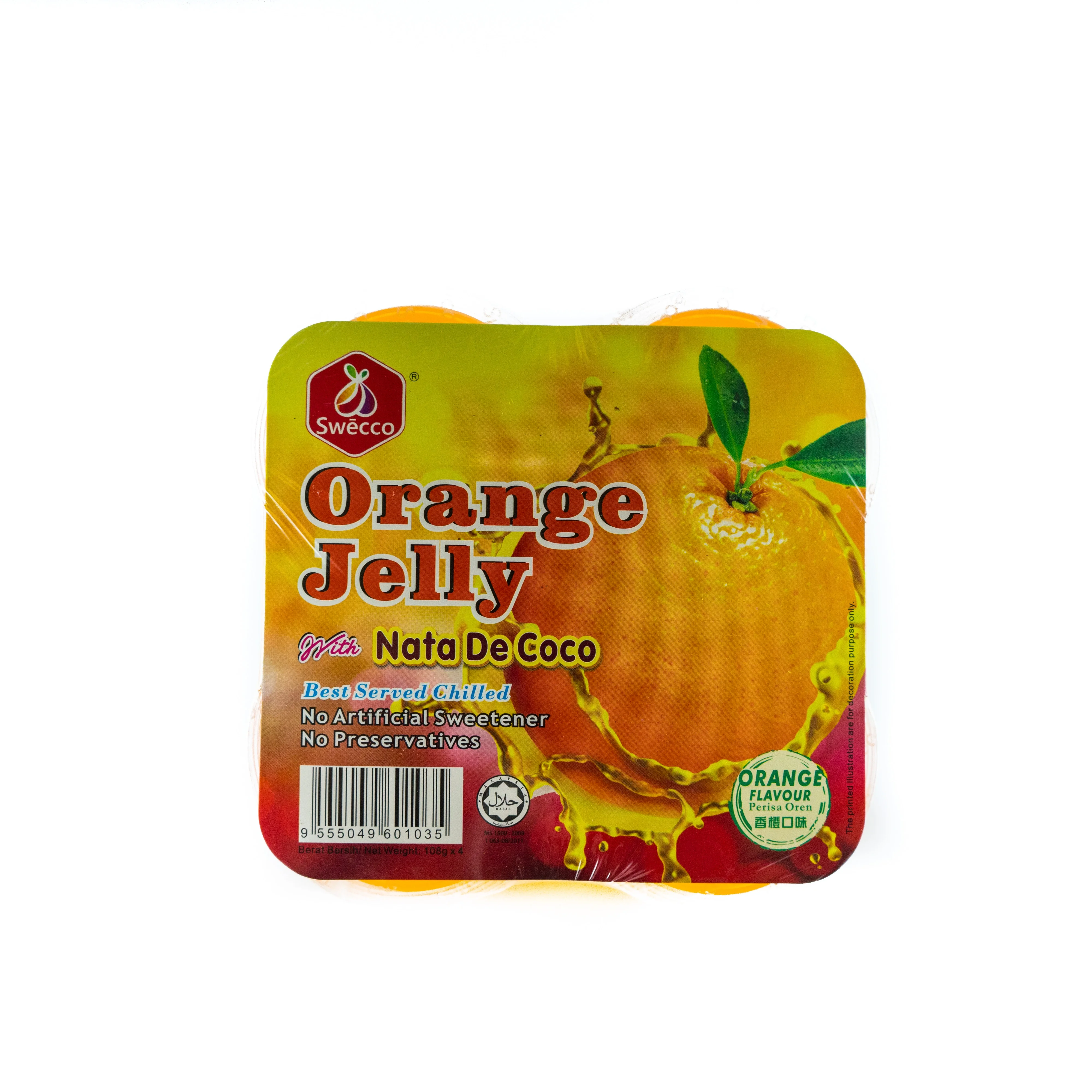 
ODM/OEM Malaysia Halal ISO 96 cups x 108g PP Cups Delicious Nata de Coco Orange Fruit Jelly 