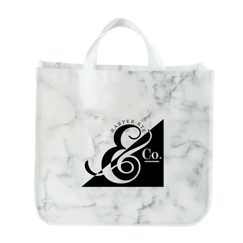 
Trendy Laminated Non Woven Tote Black Marble Shopping Bag 
