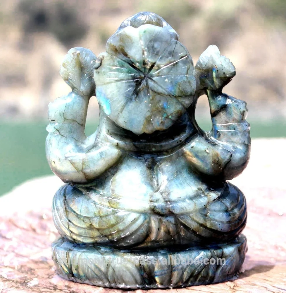 Labradorite Carved Handmade Ganesha Statue Figurine Natural Gemstone Rudra Gems Engraving IN;10122740 Religious SCULPTURE India