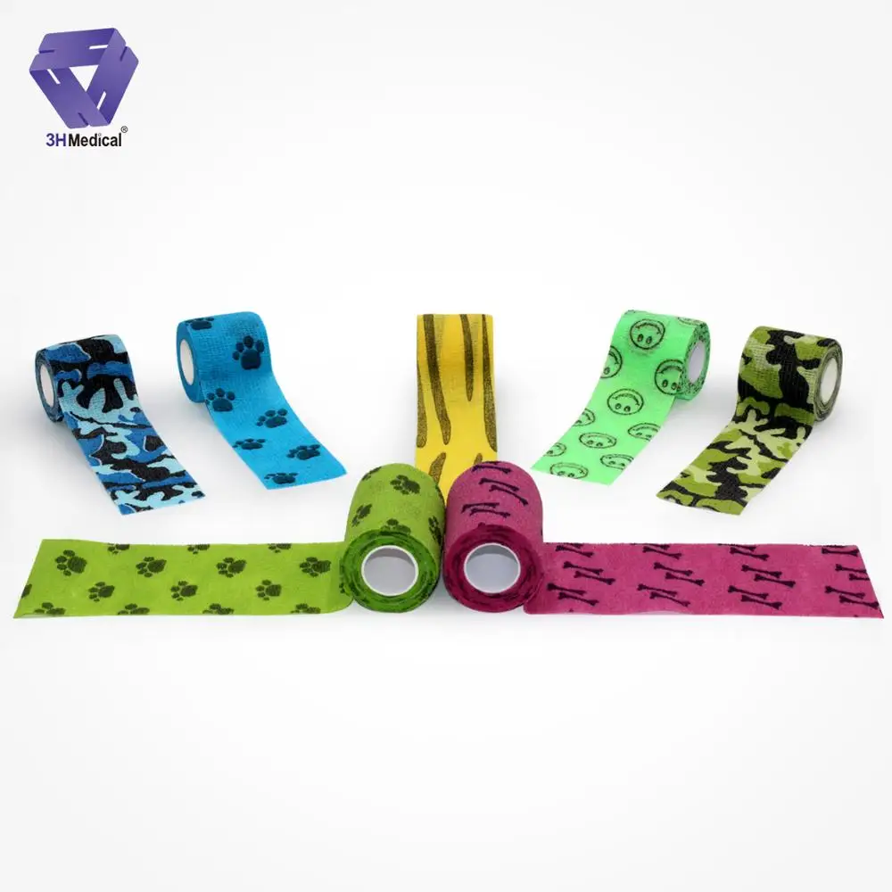 
Self-Adhesive Bandage Print Easy Tear&Removal comfortable no sticky Cohesive Customizable for Body and Veterinary Multi colors 