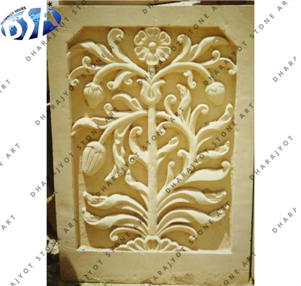 
Yellow Sandstone Jaisalmer Stone Antique Hand Carved Wall Hanging Relief 