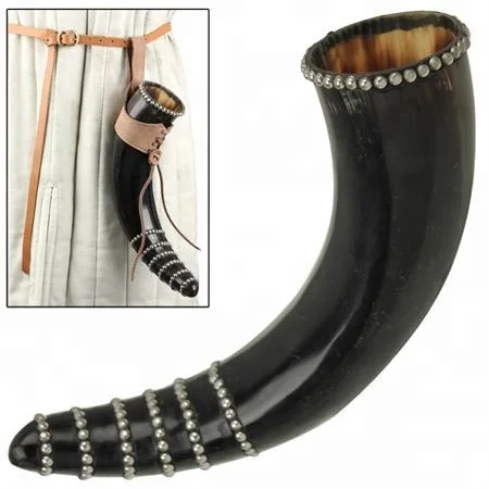 Viking Drinking Horn With Leather Holder