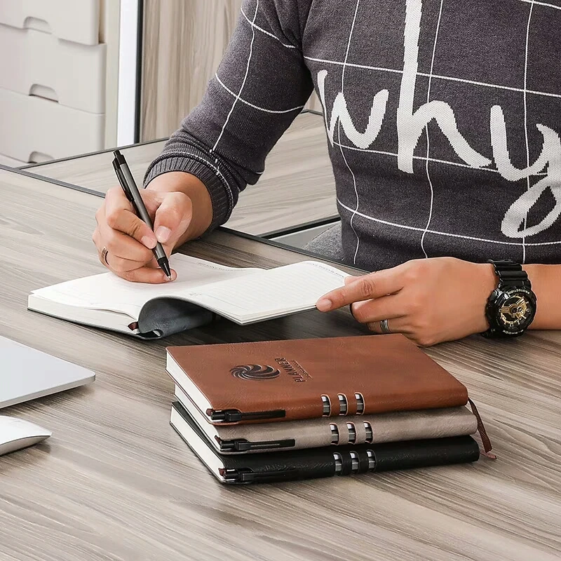 custom  business   a5  pu  leather  hardcover  agenda notebook with  pen  and  custom  company  logo