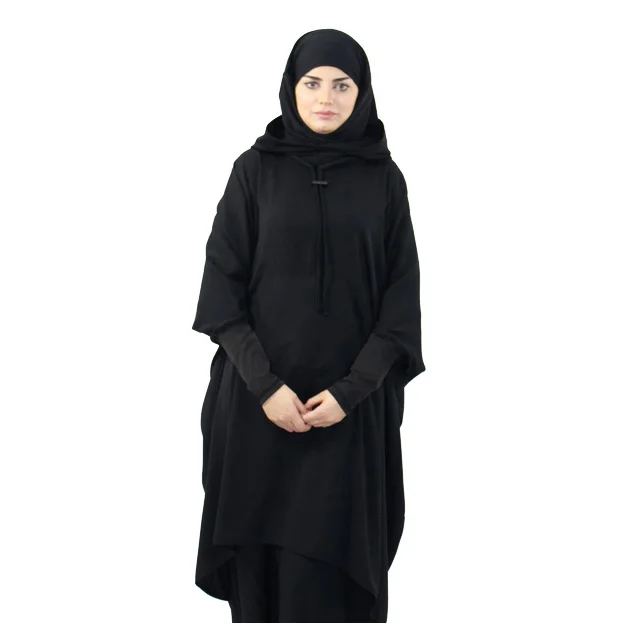 Moderne Muslim Modern Fashion Black Jilbab Hooded Two Piece Women Wool Peach Adults Middle East PK XS to XL 10 Pcs D-15