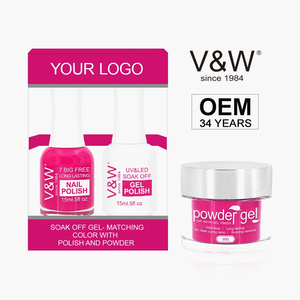 VW OEM 3 in 1 nail Gel match Acrylic Dipping Powder and Polish color set dip powder private label
