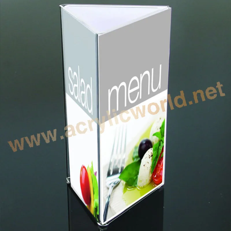 Custom 3 sided acrylic rotating plastic modern table menu holder