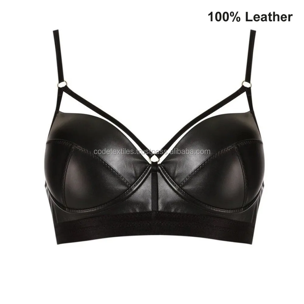 100% кожаный бюстгальтер женский бюстье жилет черный