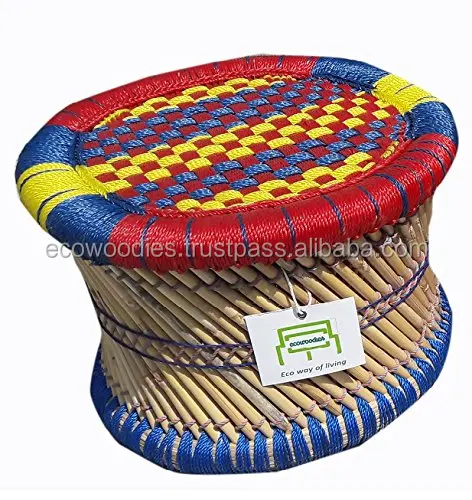 Top Selling Stylish Hand woven Garden Stool puffed ottoman footstool outdoor garden sets rattan wicker space saving stack wooden