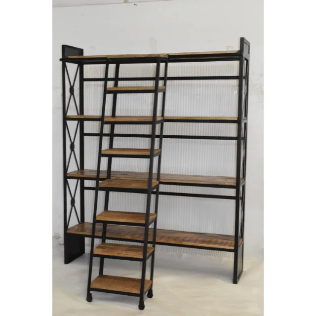 Solid Wooden Metal Industrial Vintage Design Huge Ladder Bookcase