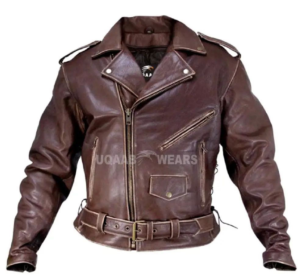 Мужская Байкерская Классическая коричневая мотоциклетная винтажная кожаная куртка премиум-класса, повседневная мотоциклетная куртка из натуральной кожи OEM