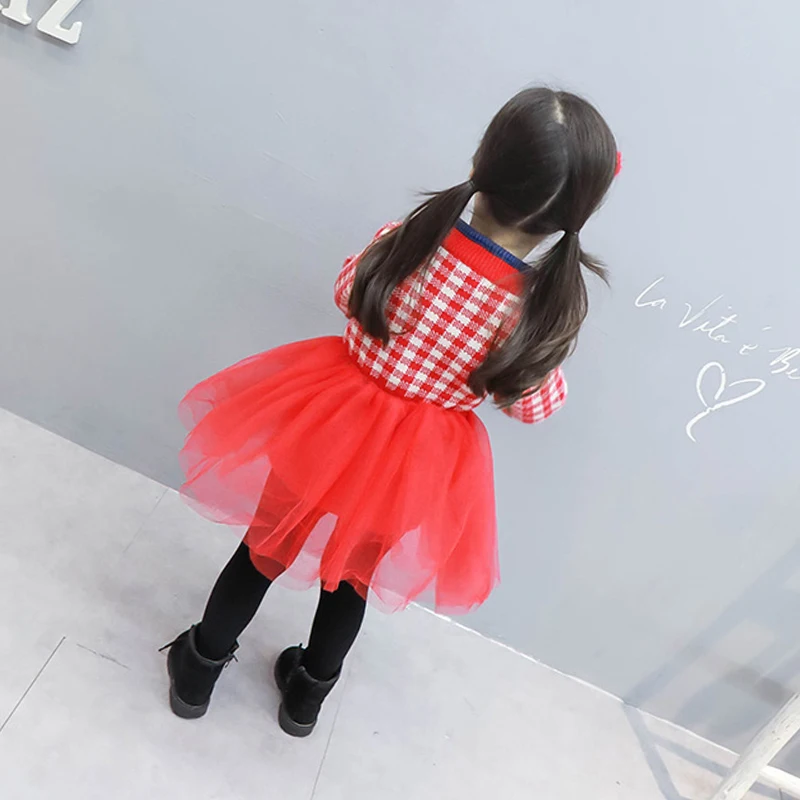 OEM new fashion style knitting lovely kids skirt plaid mandarin collar Chinese knot girl princess dress