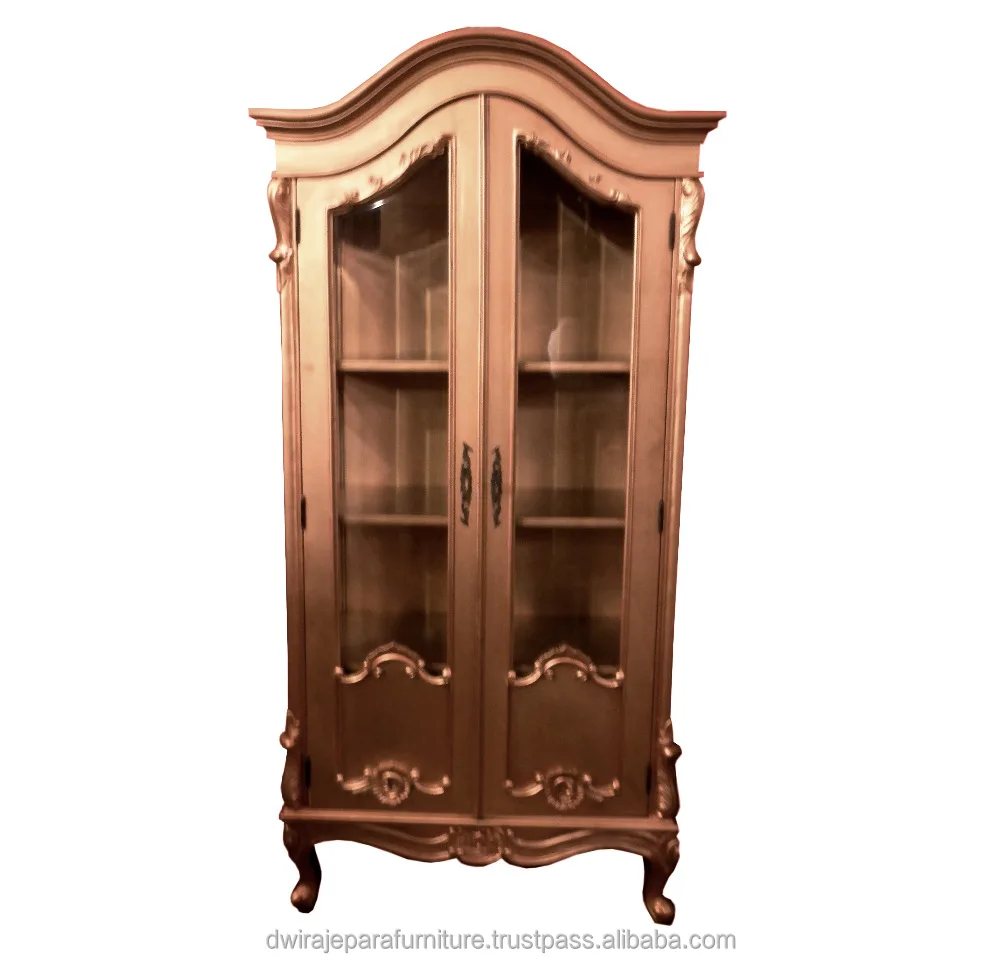 French Furniture Livingroom Showcase Cabinet 2 Glass Door Copper Color - Painted Furniture Indonesia