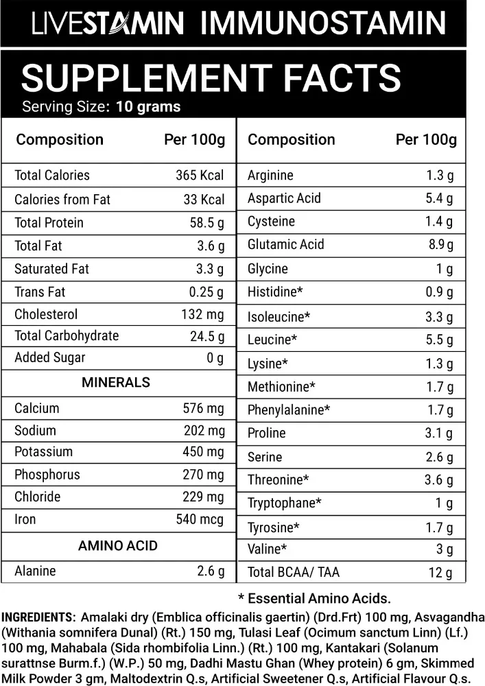
Immunostamin Powder with Tulasi leaf Skimmed Milk Whey Protein Herbal Extracts Immune Booster Supplement private Label GMP ISO 