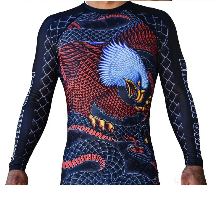 2023 Unisex Sport Rash Guard Long Spandex BJJ Compression Shirt with Own Printed Design MMA Gym Gear
