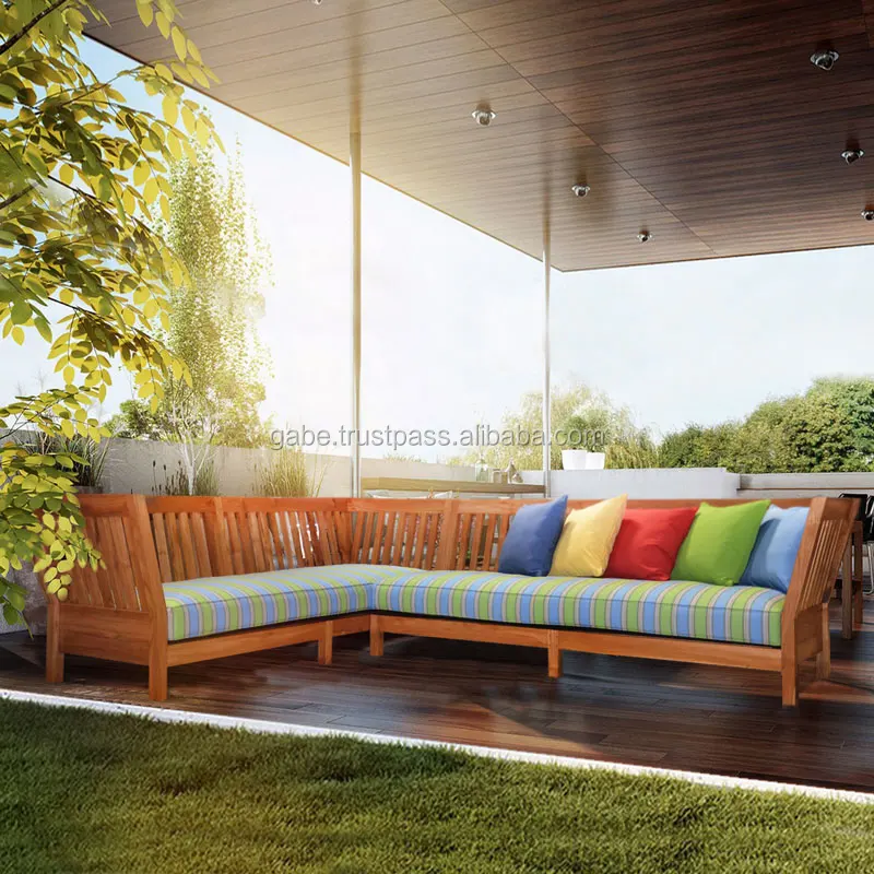 Sofa L shape set USA natural teak wood furniture, teak deep sofa production, teak wooden sofa outdoor