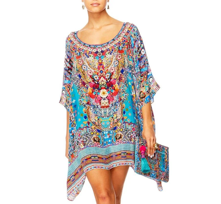 Остров на открытом воздухе летняя полиэфирная Женская пляжная одежда, цифровые печатные Туника Пляжная накидка