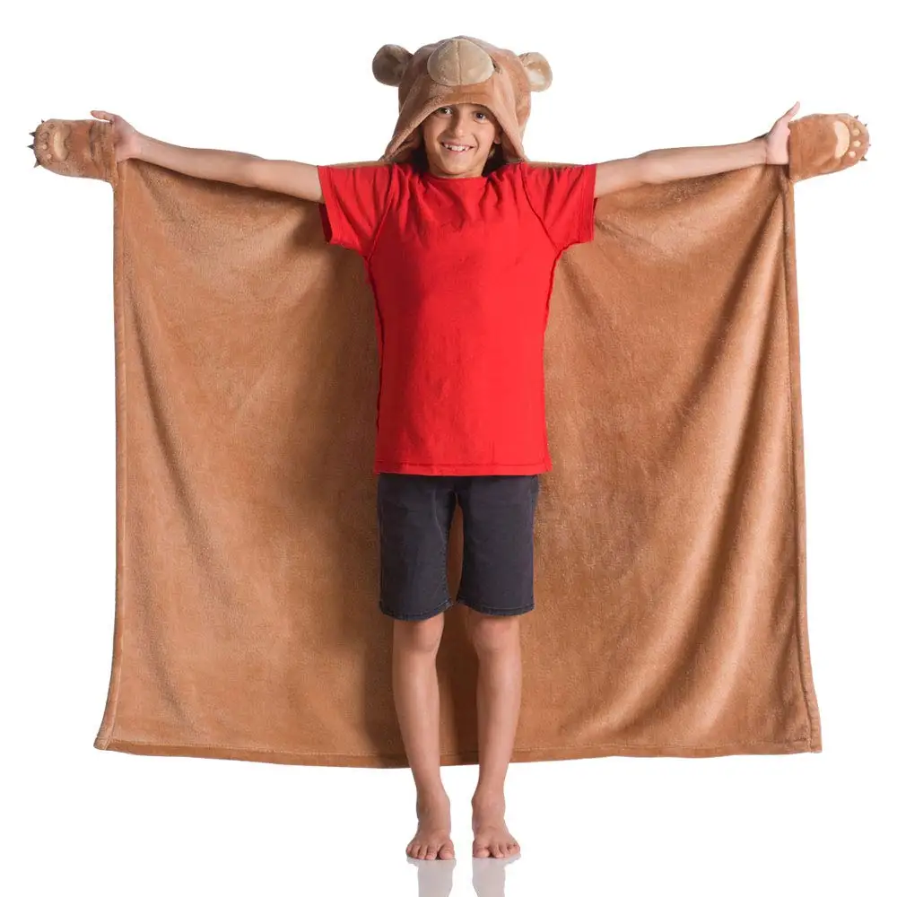 Bear Hooded Blanket for Kids, 3D Toddler Wearable Animal Snuggie Throw