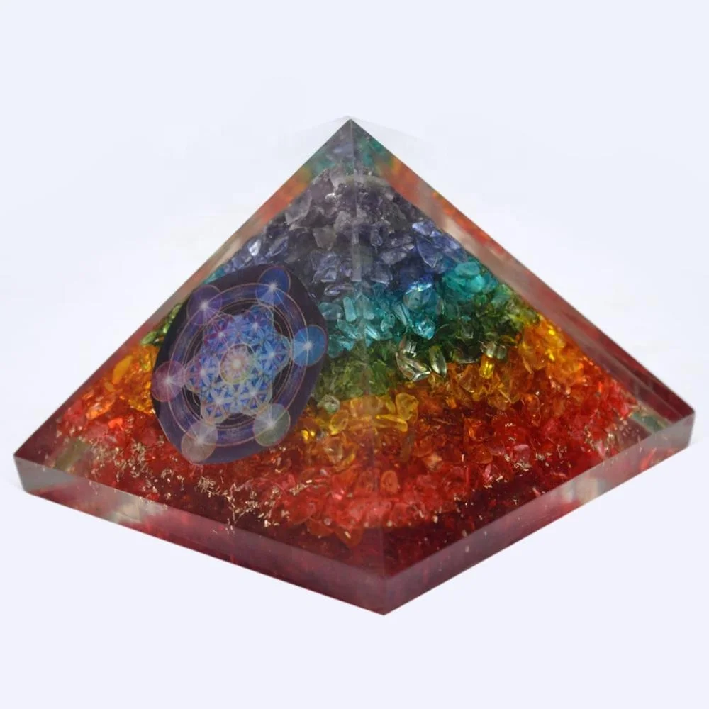 Seven Chakra Orgone Pyramid With Clear Quartz Pencil Point For Emf Protection Orgonite Pyramid For Wholesale