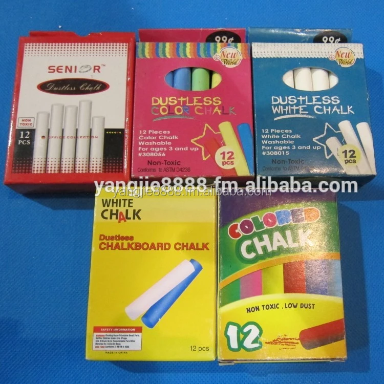 dustless school chalk  square  chalk  12pc  box  chalk  asorted  color  chalk  white chalk  colored  chalk  non-dust chalk