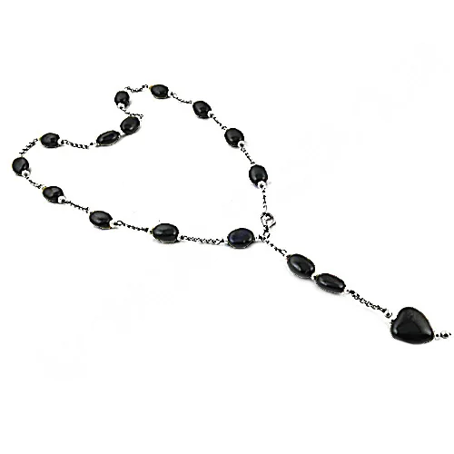 Black Onyx And Pearl Stone 925 Silver Necklace Natural Black Onyx Necklace
