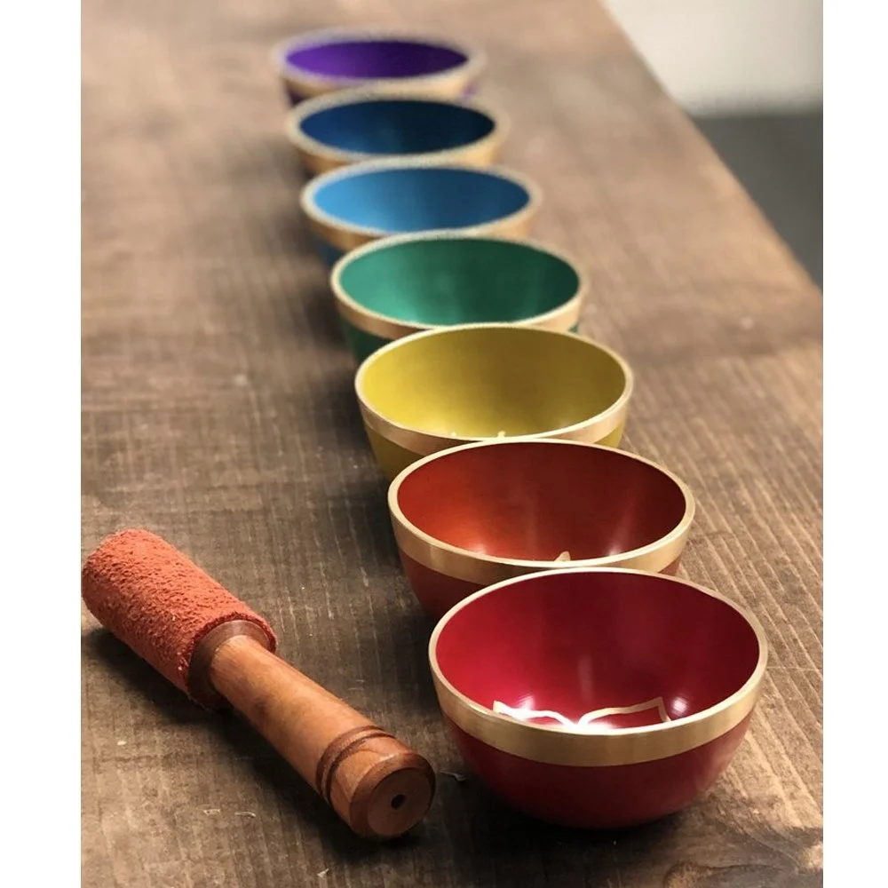 Seven Chakra Symbol Tibetan Singing Bowl Set With Stick or Mallet and cushion : Wholesale Tibetan Singing Bowl For Meditation