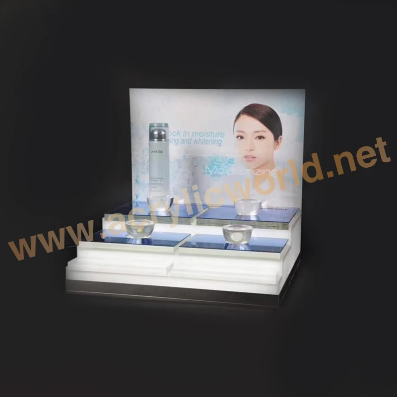 Customized Custom design cosmetic acrylic makeup display stand Makeup Showcase Perfume Cosmetics Wooden Display Case