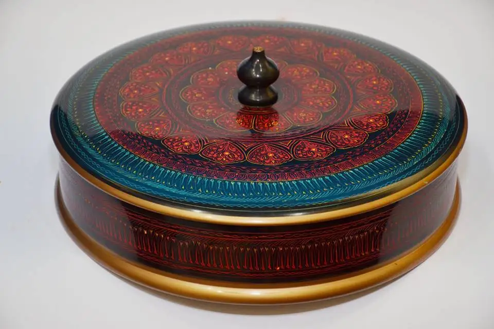 Wooden Round Shape Storage Box, Handmade Wooden Basket, Wood Bucket Carved Wooden Hotpot polish inlaid work Box