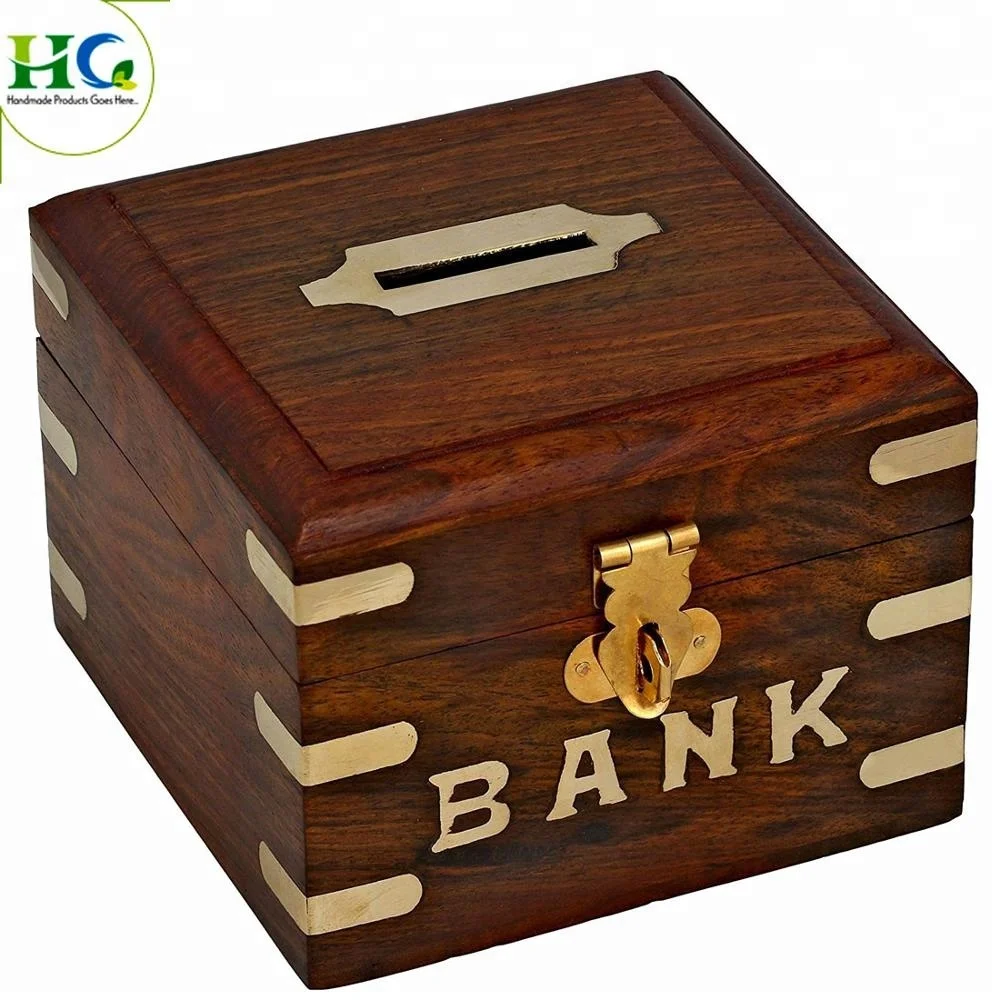 Wooden Square Shape Money Bank/Piggy Bank/Coin Bank